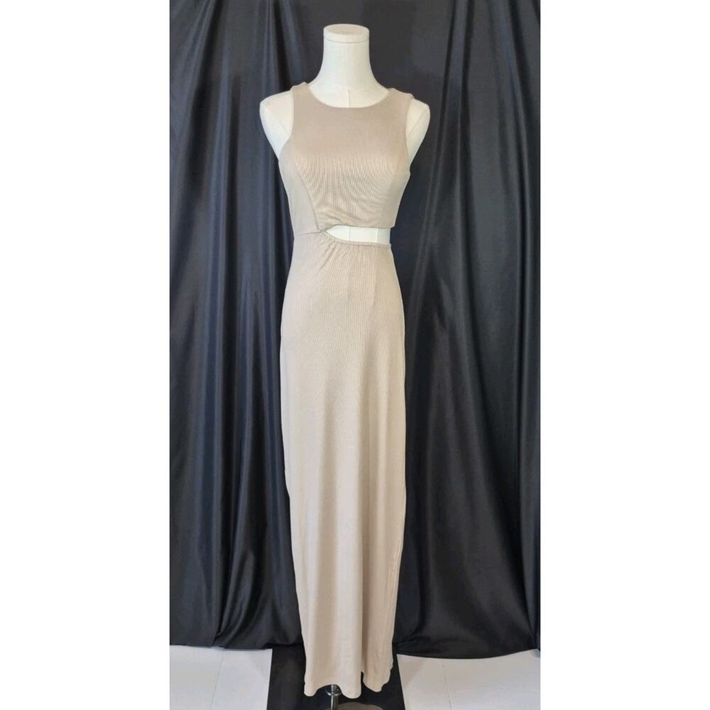 Riot Swim Lounge Light Beige Ribbed Split Maxi Dress Small New